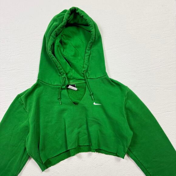 Reworked Nike Green Crop Hoodie Sweatshirt, Size Medium - Picture 2 of 7